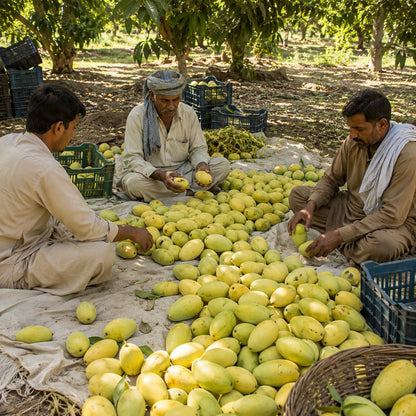 Elongated golden Dasheri mangoes closeup — fragrant heritage mango variety