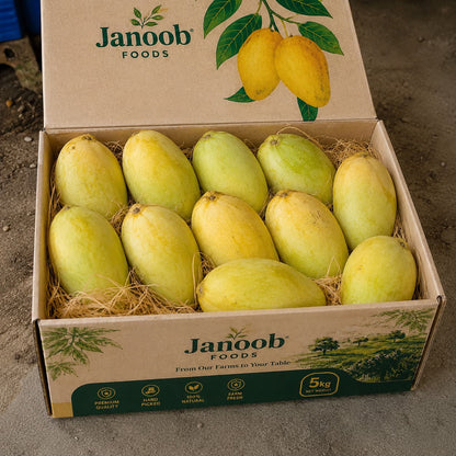 Dasheri mango 5kg and 10kg packs by Janoob Foods — naturally ripened export grade